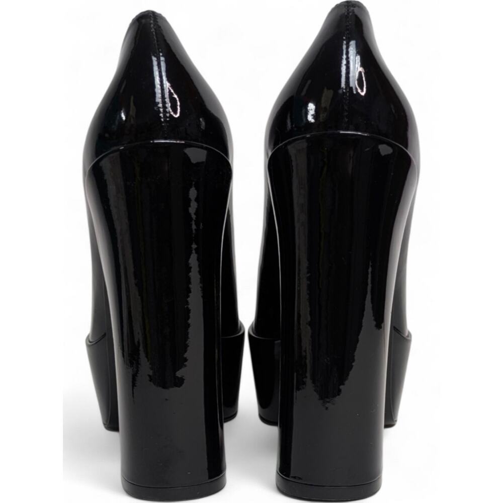 Stuart Weitzman Black Patent 6in Platform Pumps Chunky High Heel Y2K Disco Glam - Picture 10 of 12